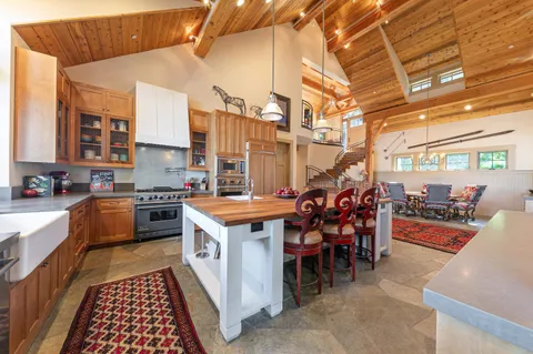 a kitchen with lots of counter top space