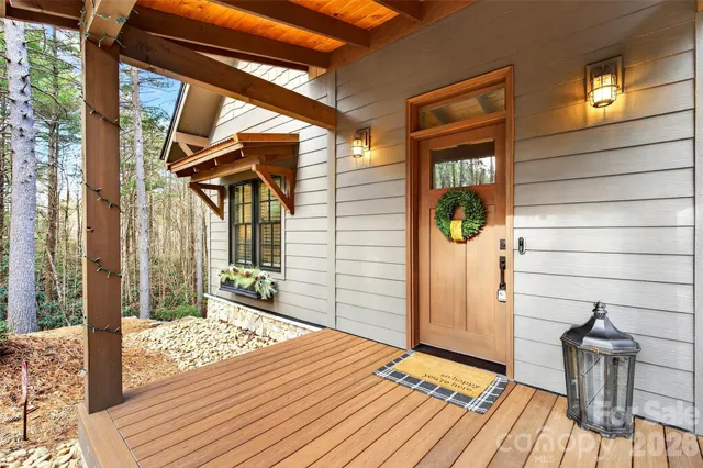 a porch with seating space