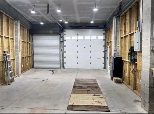 a view of a balcony with door