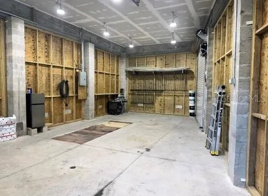 an aerial view of a house with a garden