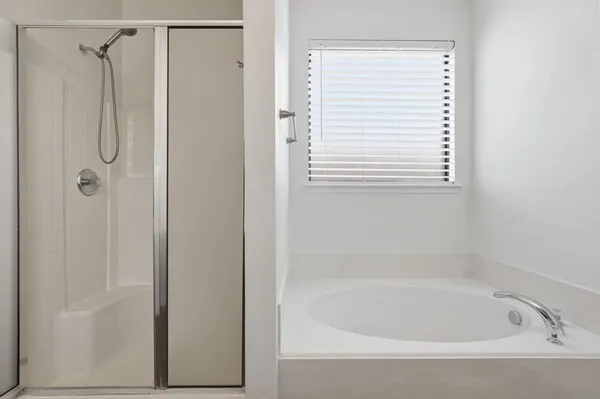 a bathroom with a shower and a window