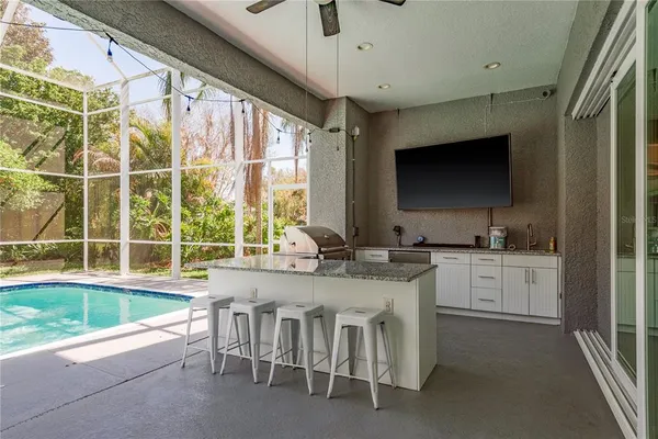 a view of a yard and large trees