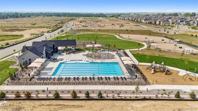 aerial view of a house with a swimming pool