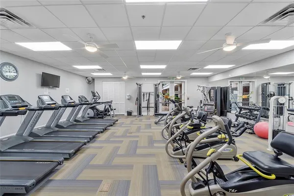 a view of a room with gym equipment