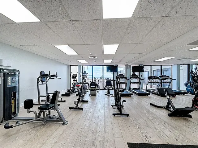 a view of a room with gym equipment