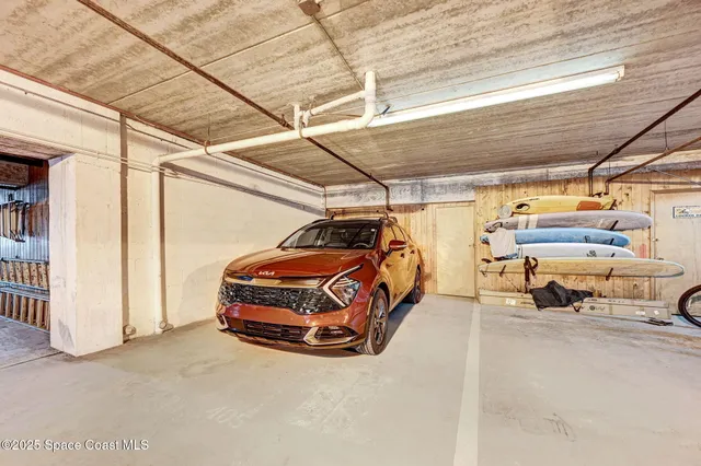 a car parked in a garage