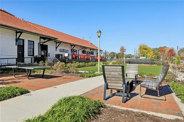 a view of a terrace with sitting area