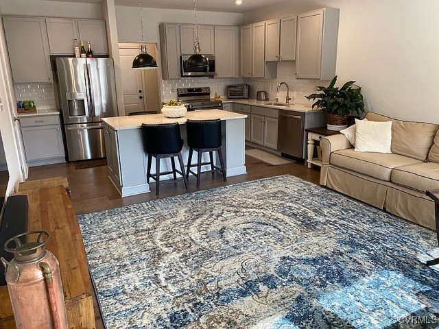 1900 Roseneath Road, Unit 4B Richmond, VA 23230 - Photo 10 of 10 a living room with stainless steel appliances kitchen island granite countertop a refrigerator and a stove top oven