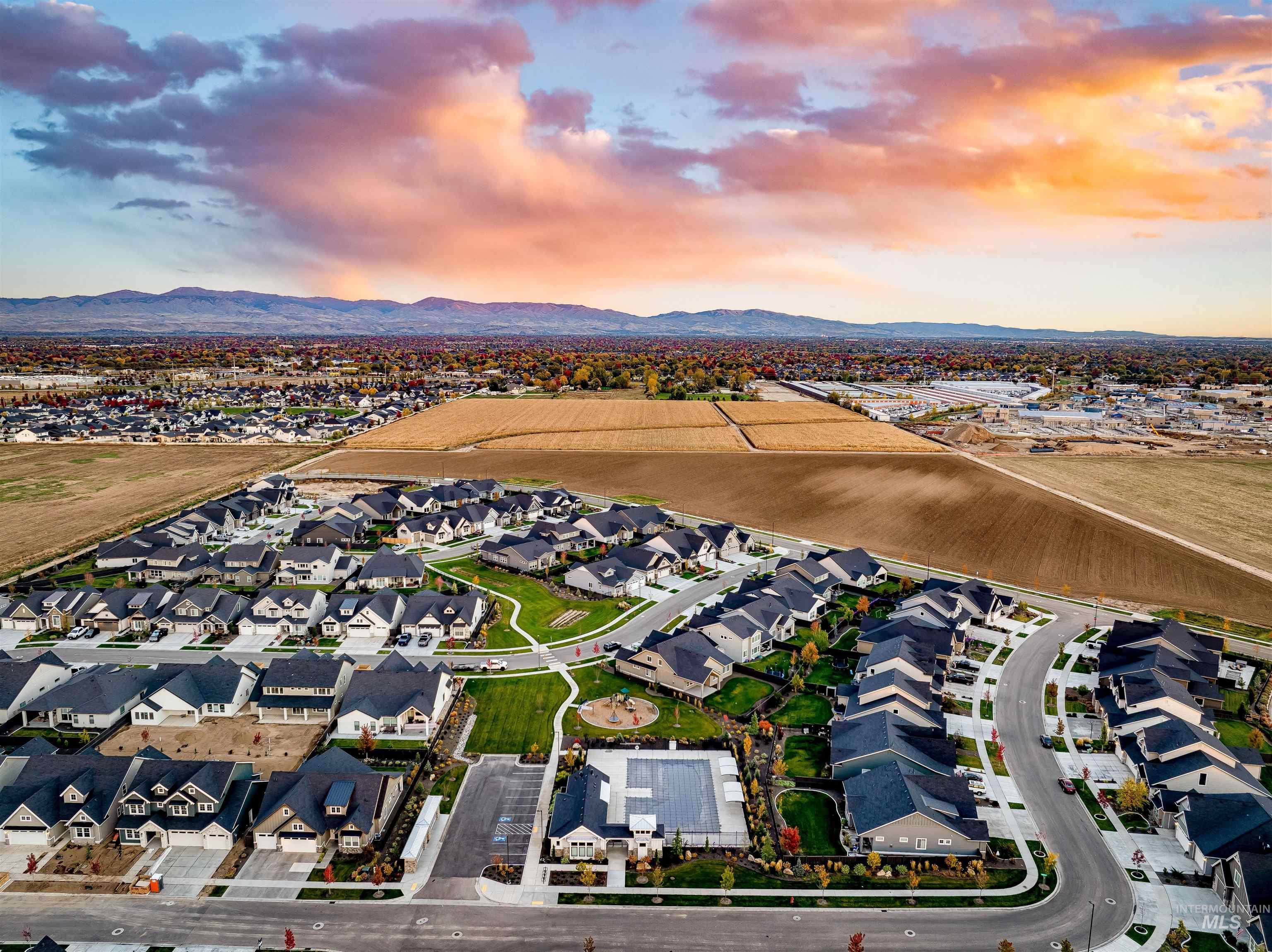 4217 North Bryant Way Meridian, ID 83646 - Photo 43 of 46 Aerial view at dusk of a residential view and a mountain view