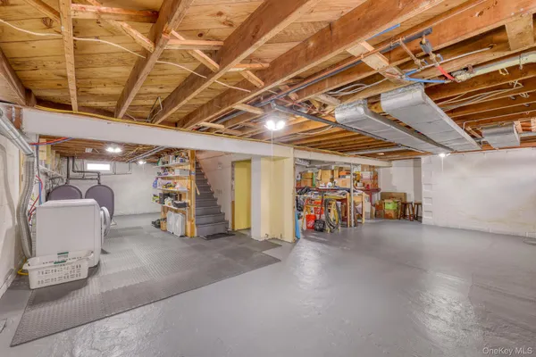 a view of a garage with storage