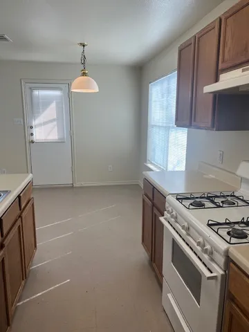 a kitchen with a sink and wooden cabinets