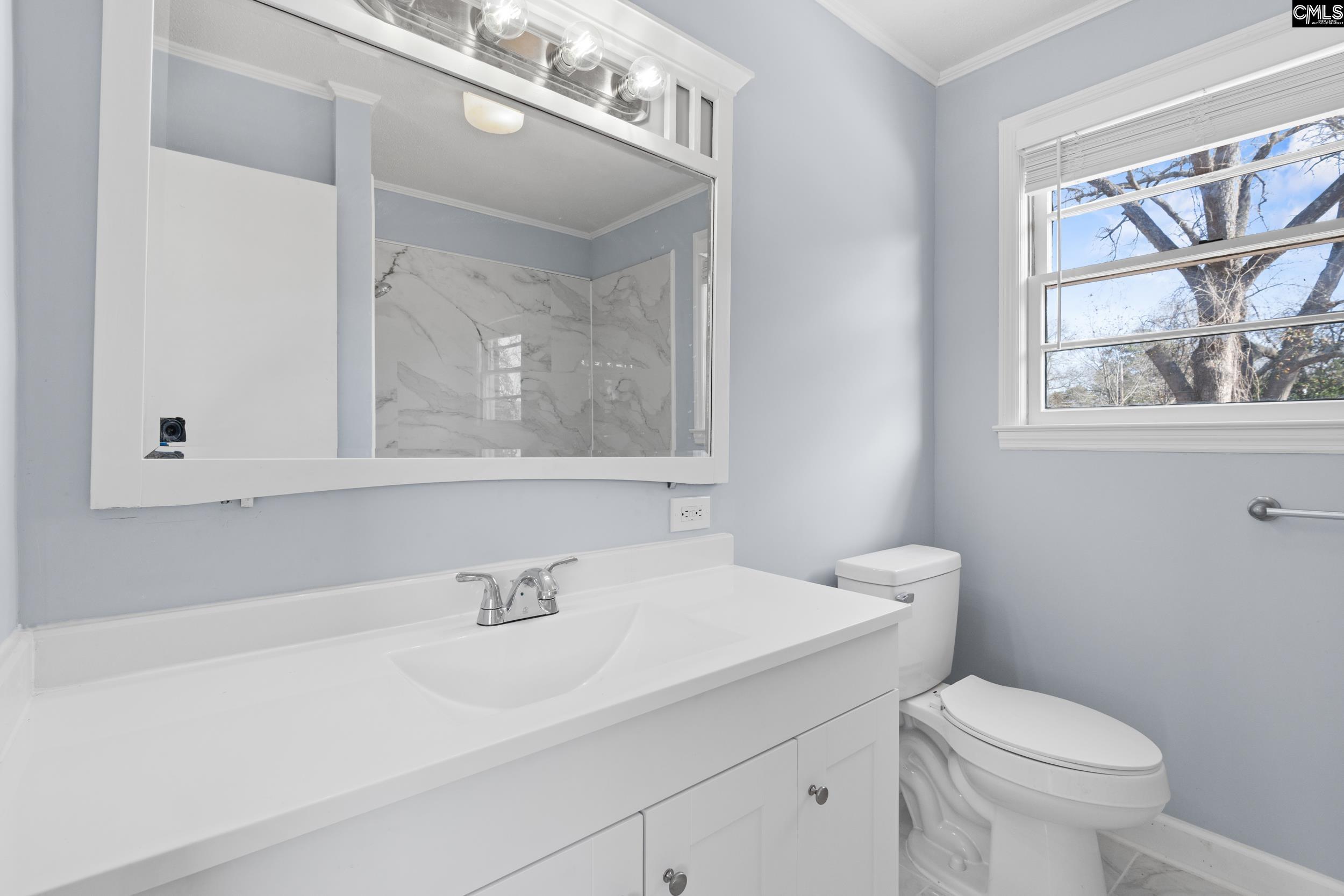 409 Wilkes Road Columbia, SC 29203 - Photo 15 of 34 a bathroom with a sink a toilet and a mirror
