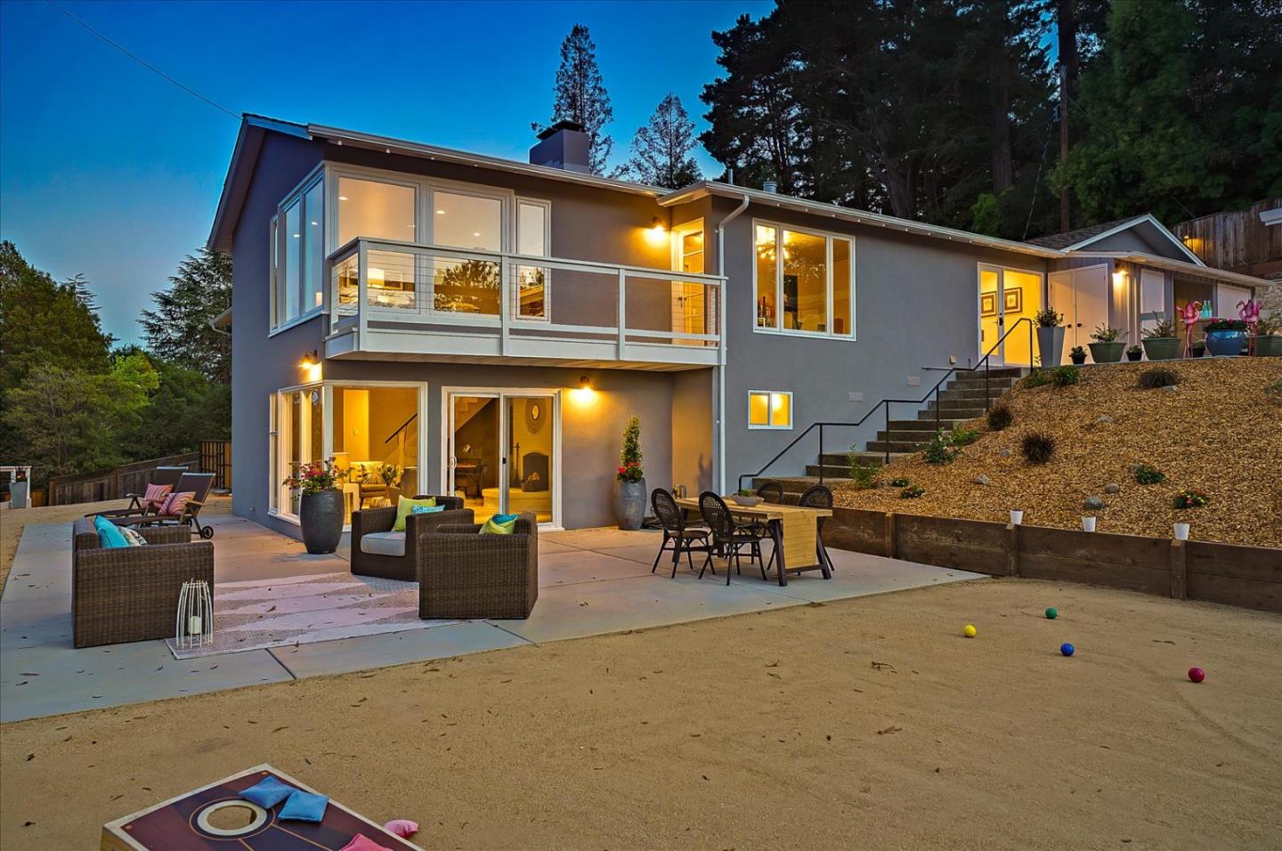 1122 Southdown Road Hillsborough, CA 94010 - Photo 31 of 42 a front view of a house with outdoor seating