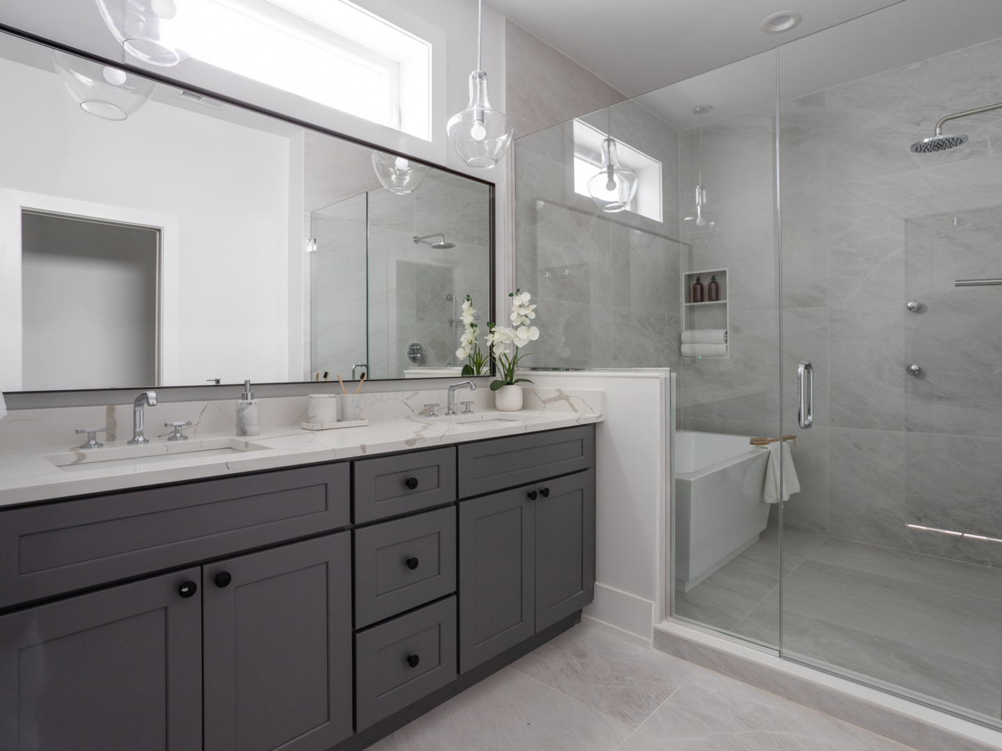 2228 West Lyndale Street Chicago, IL 60647 - Photo 15 of 23 a bathroom with a double vanity sink toilet and shower
