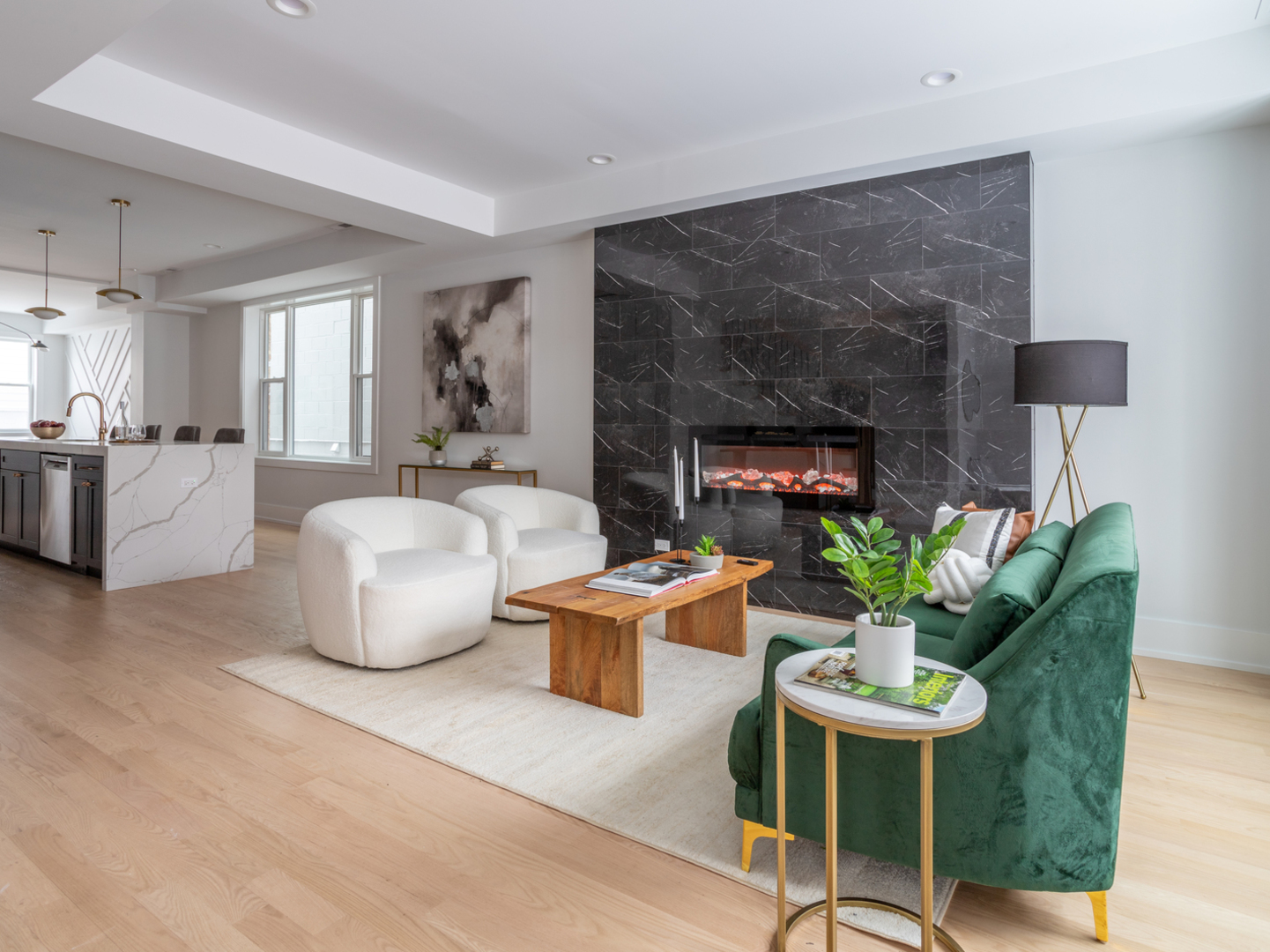 2228 West Lyndale Street Chicago, IL 60647 - Photo 3 of 23 a living room with furniture a fireplace and a table