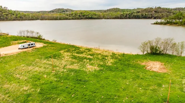 a view of a lake from a yard