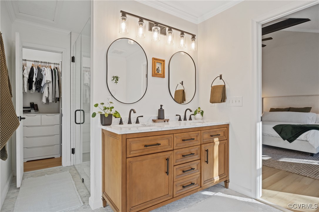 12646 Old Ridge Road Beaverdam, VA 23015 - Photo 19 of 48 Bathroom with vanity, a shower with shower door, a