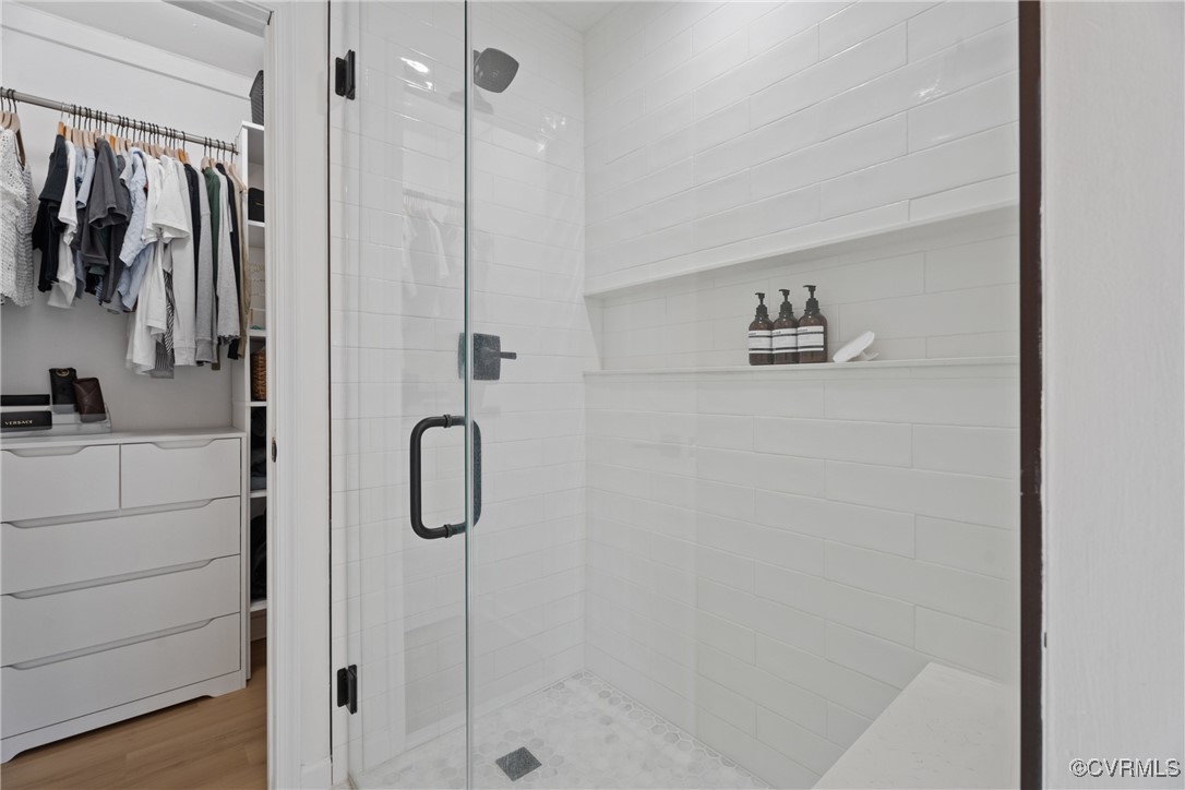 12646 Old Ridge Road Beaverdam, VA 23015 - Photo 20 of 48 Bathroom with a shower with shower door and hardwo