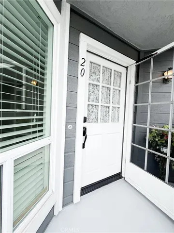 a view of porch with a large window