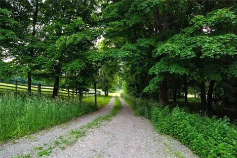 a view of a lake with a yard