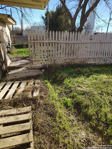 a garden view with a seating space
