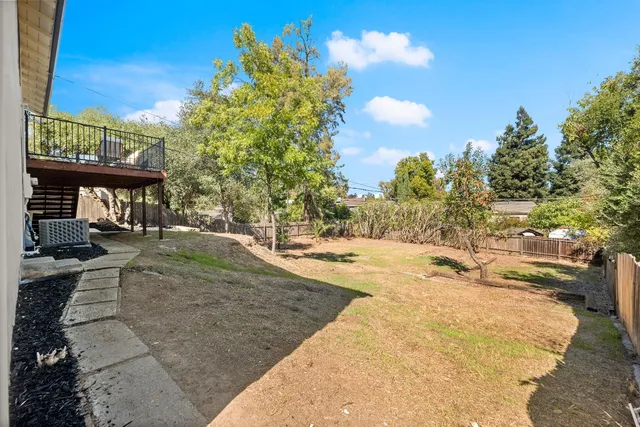 a view of dirt yard with a large tree