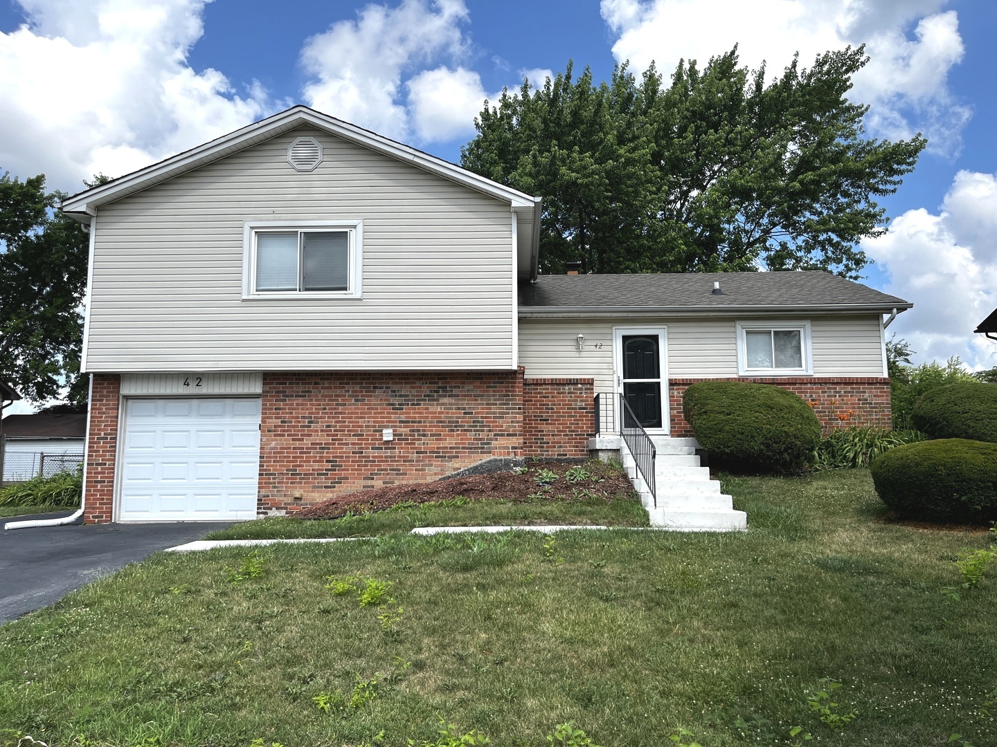 a front view of house with yard and green space