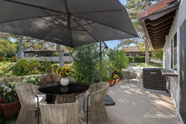 a outdoor view with a seating space