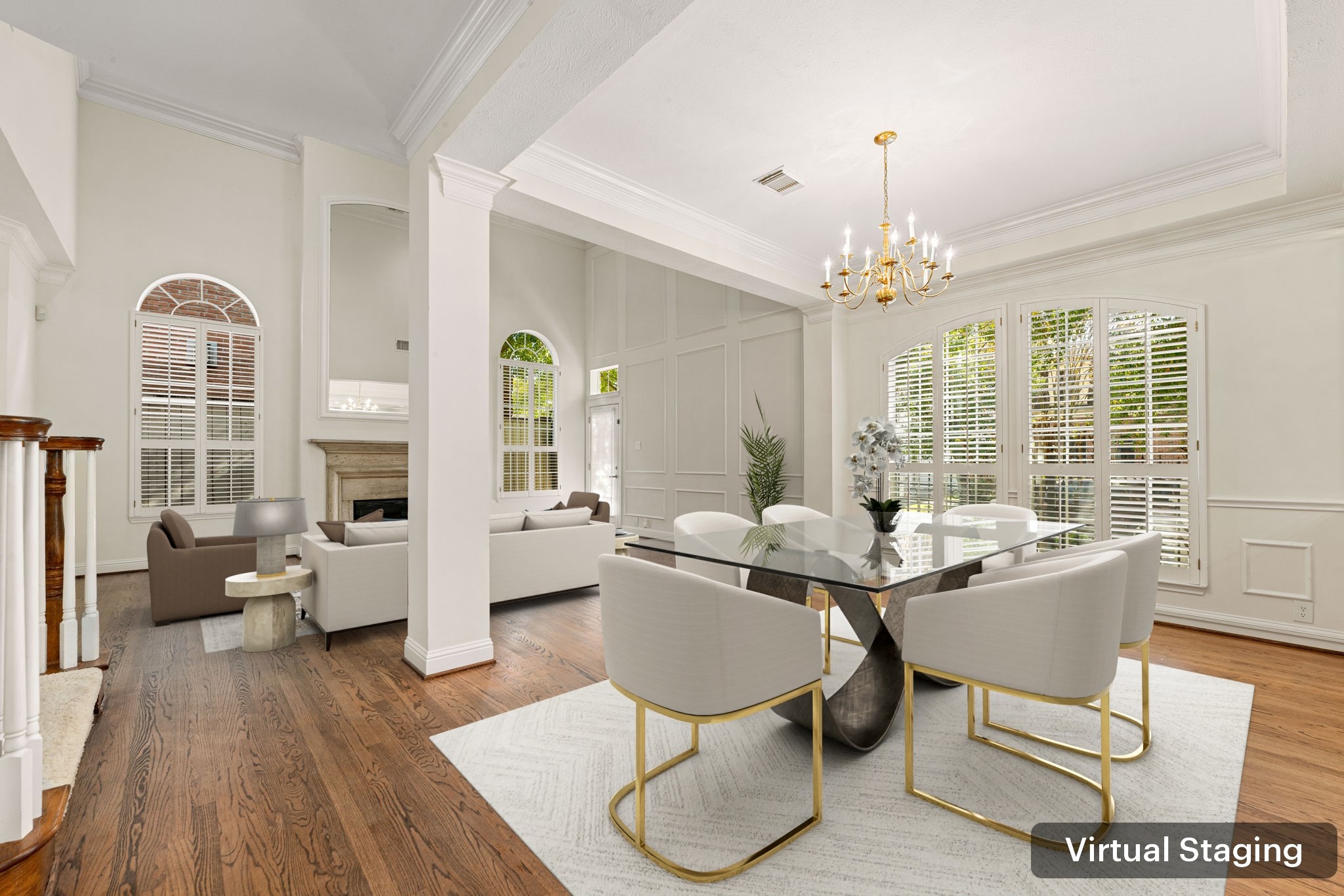 5318 Fayette Street Houston, TX 77056 - Photo 4 of 35 a dining room with wooden floor and a chandelier