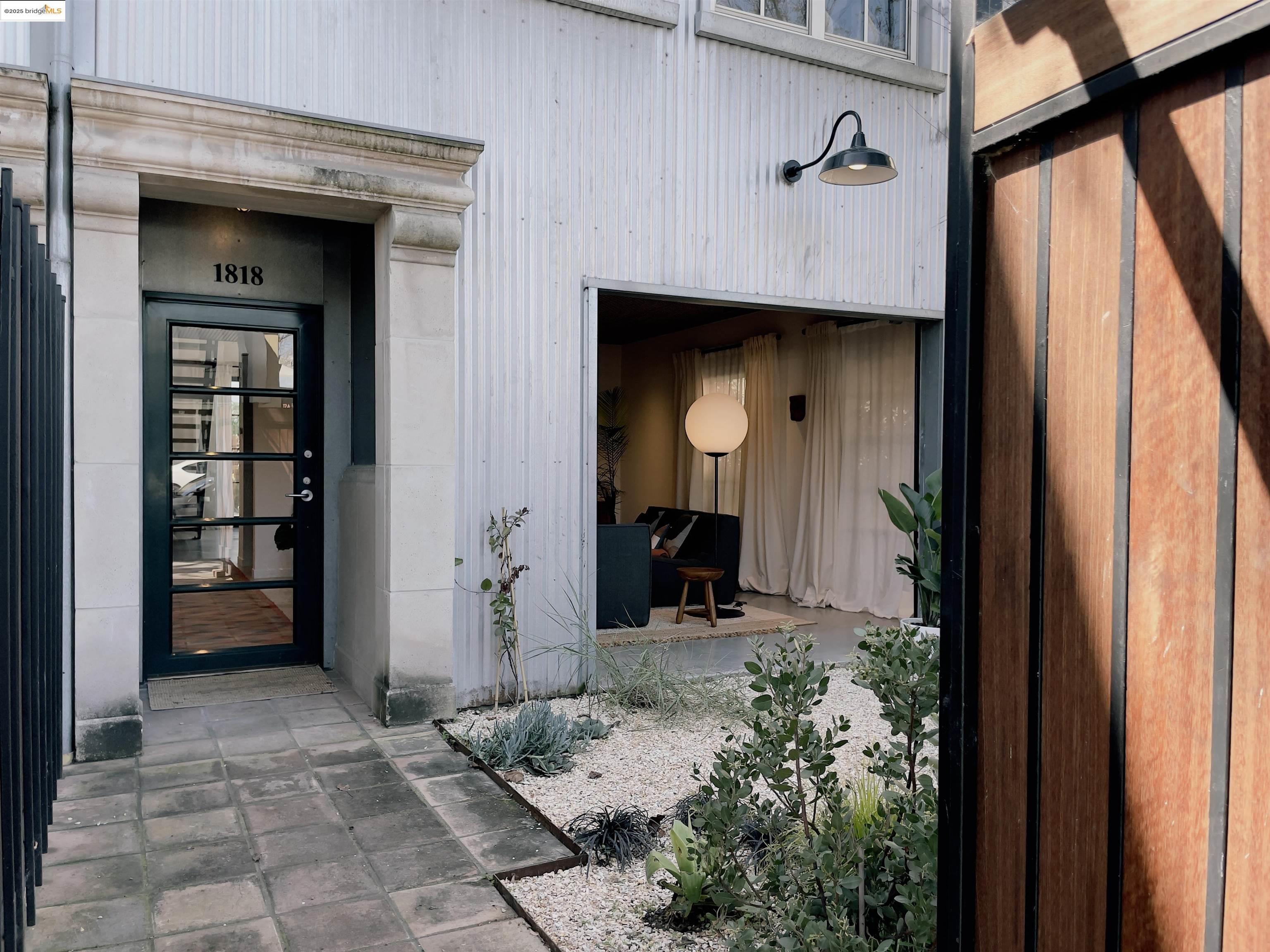 a view of a porch with seating space