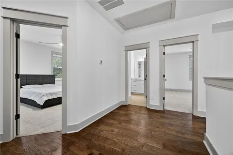 an aerial view of a house with a garden