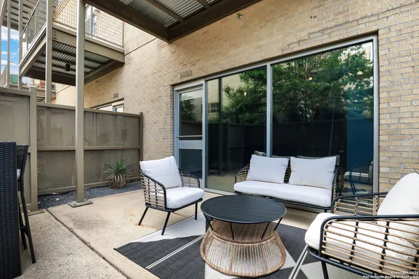 a outdoor living space with furniture