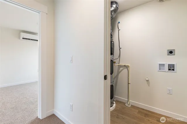 a bathroom with a glass door