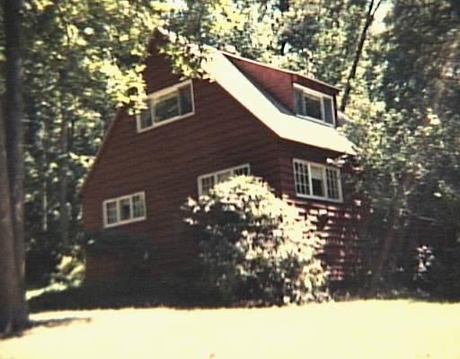a backyard of a house with large trees