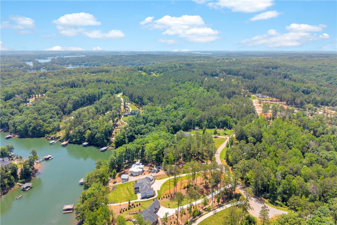 Lot 60 Harbor Point Seneca, SC 29672 - Photo 14 of 30 Aerial view captures sprawling lakefront properties nestled amidst lush green forests under a bright sky.