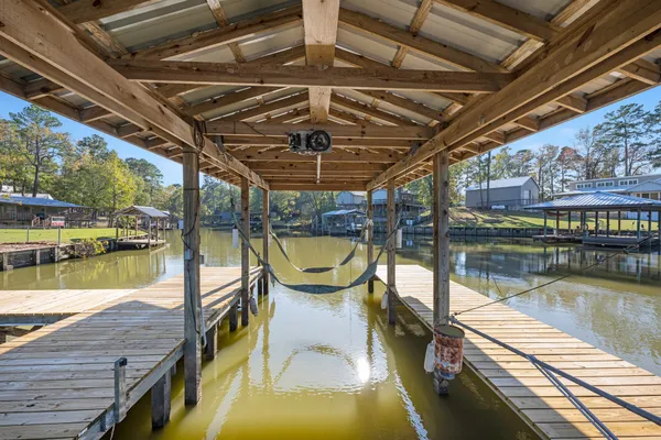 a view of a swimming pool with a lake view
