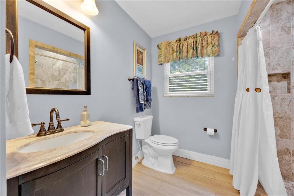 34159 Ridge Manor Boulevard Dade City, FL 33523 - Photo 13 of 33 a bathroom with a sink a mirror a toilet and a window
