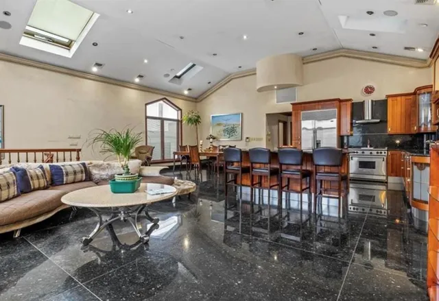 a view of a dining area with furniture