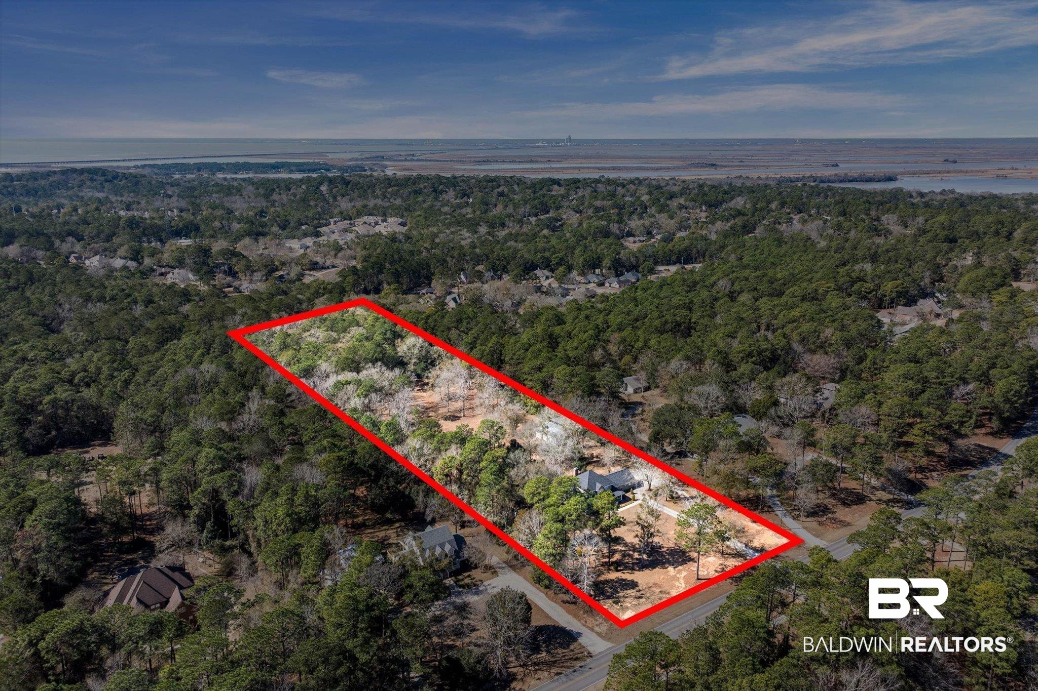 31369 Blakeley Way Daphne, AL 36527 - Photo 23 of 38 Aerial overview of property's location with property boundaries highlighted and a forest