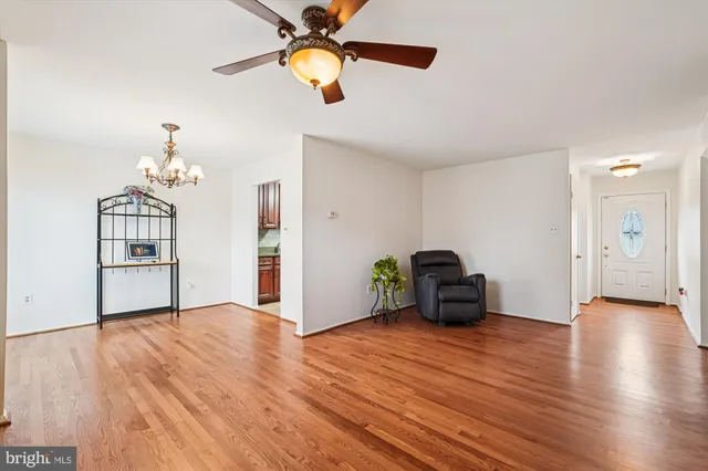 a view of a livingroom with wooden floor