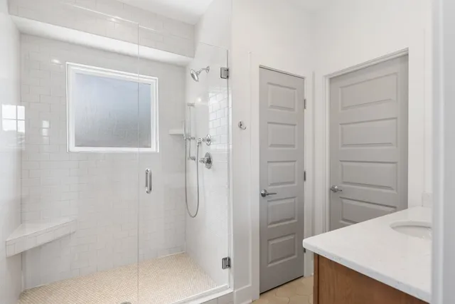 a bathroom with a shower