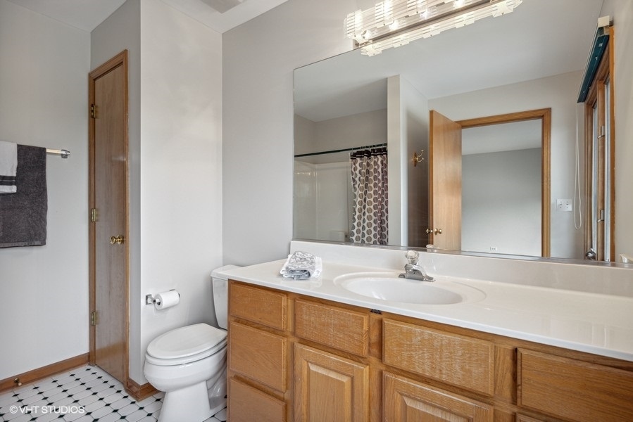 208 South Rush Street Itasca, IL 60143 - Photo 14 of 33 a bathroom with a sink a toilet a mirror and shower