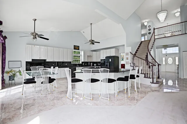 a dinning room and kitchen view