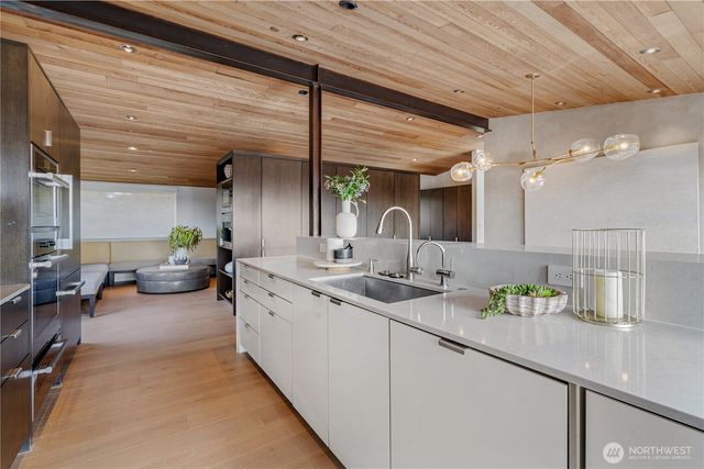 a kitchen with sink and lots of counter space