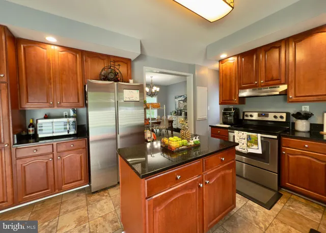 a kitchen with stainless steel appliances granite countertop a refrigerator a stove top oven a sink and dishwasher