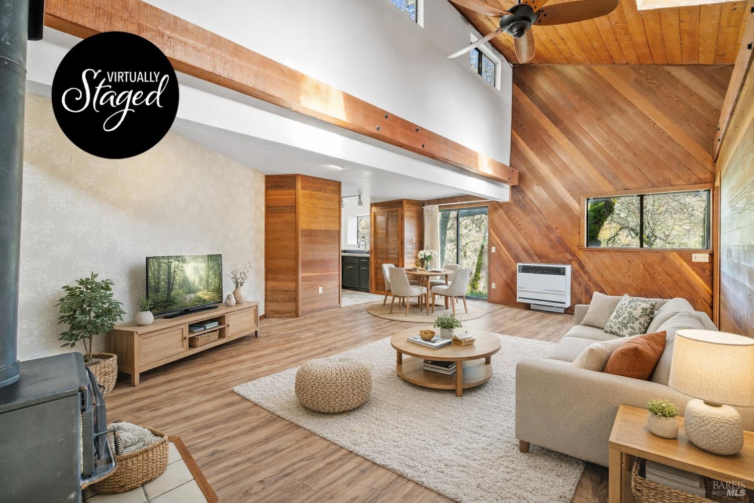 9105 Loch Haven Drive Santa Rosa, CA 95404 - Photo 37 of 62 a living room with furniture a flat screen tv and a potted plant