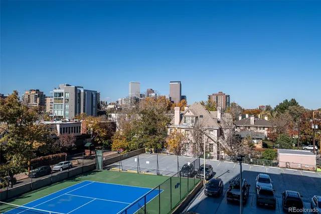 a view of a city with tall buildings