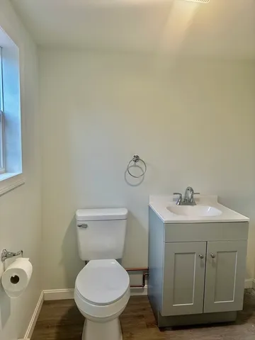 a bathroom with a toilet a sink and mirror