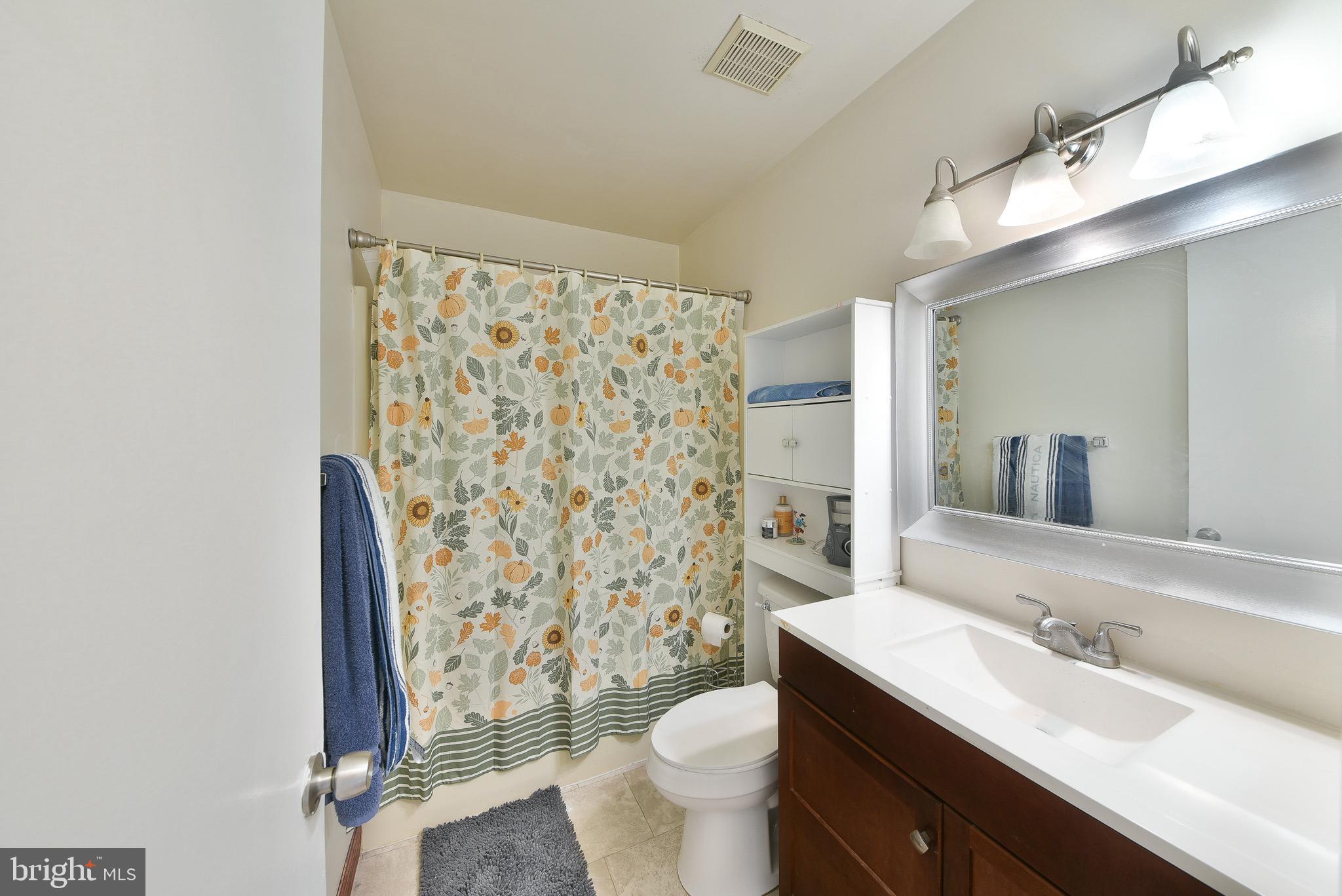 17 Ruhl Drive Perkasie, PA 18944 - Photo 34 of 41 a bathroom with a granite countertop toilet a sink a mirror a window and a shower