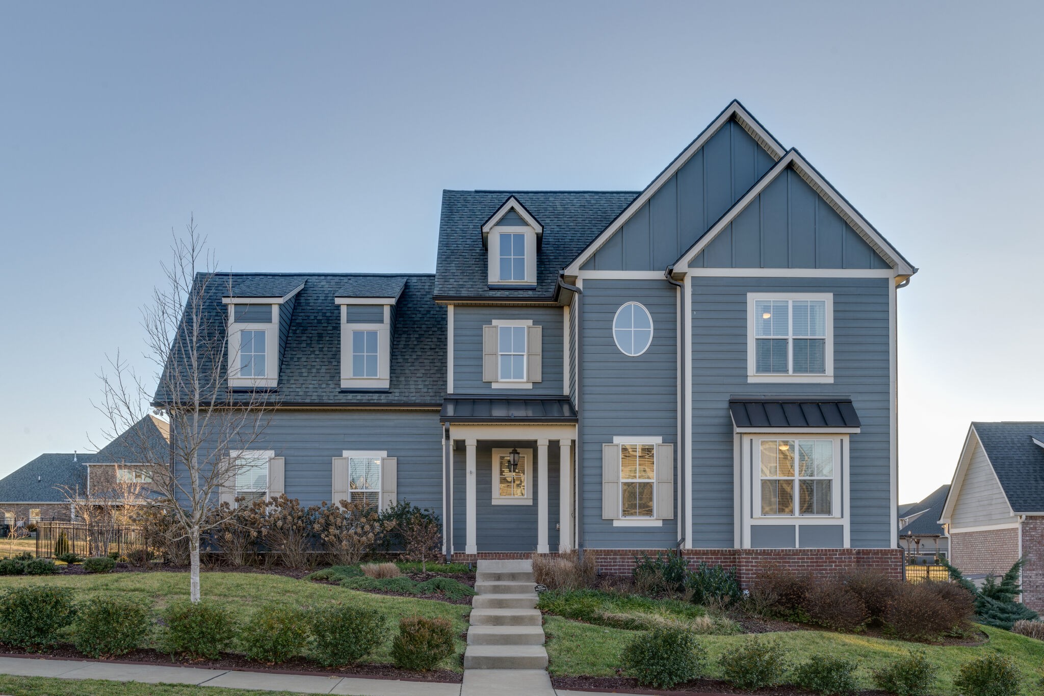 a front view of residential houses